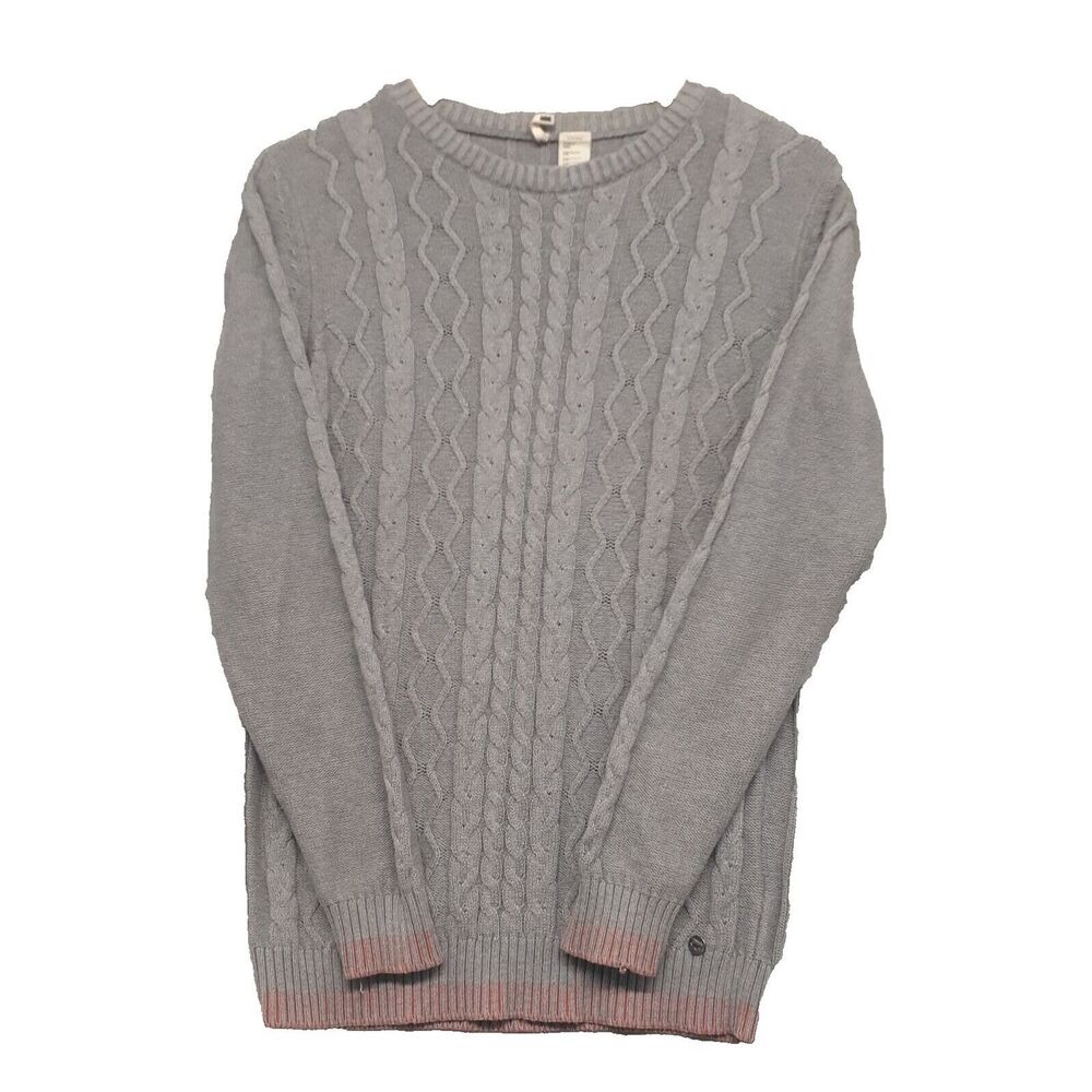Levi's Women Sz M Sweater Gray Cable Knit Pullover Crew Neck Cotton Cozycore